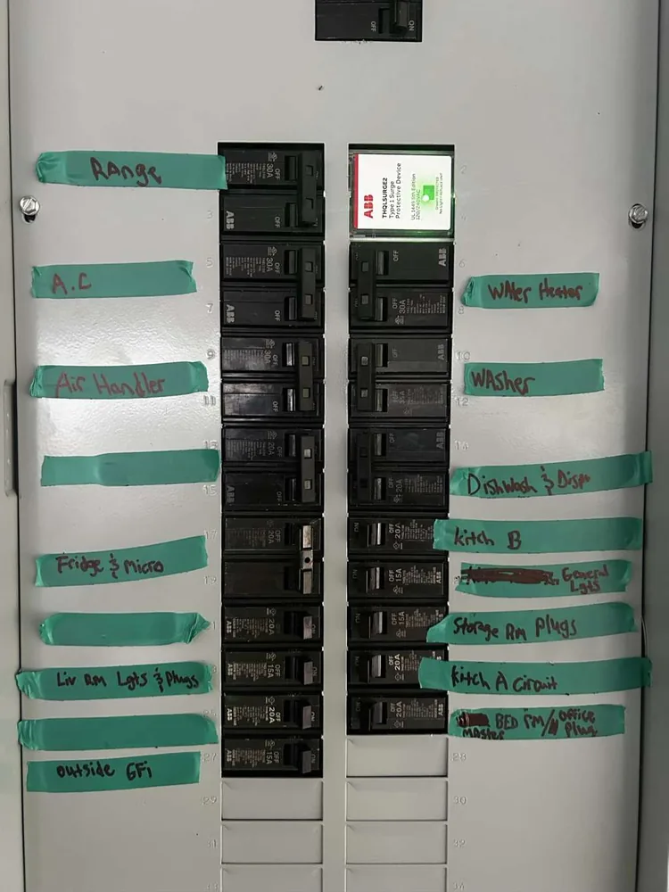 Panel replacement in St. Petersburg, FL – after the new panel, with every circuit labeled