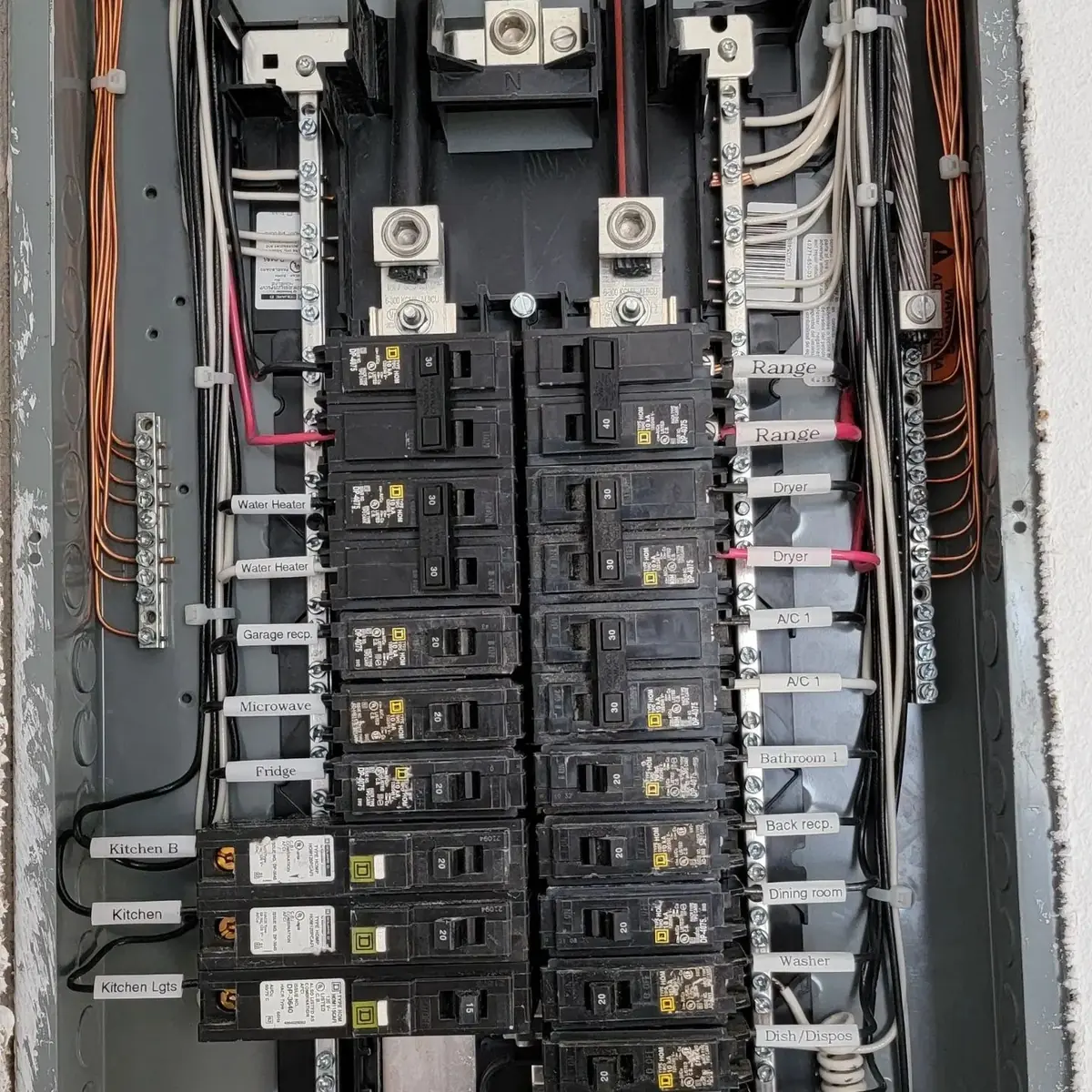 Home Panel upgrade by Keywest Lights & Electric: new breaker panel with printed circuit labels, Tampa Bay area